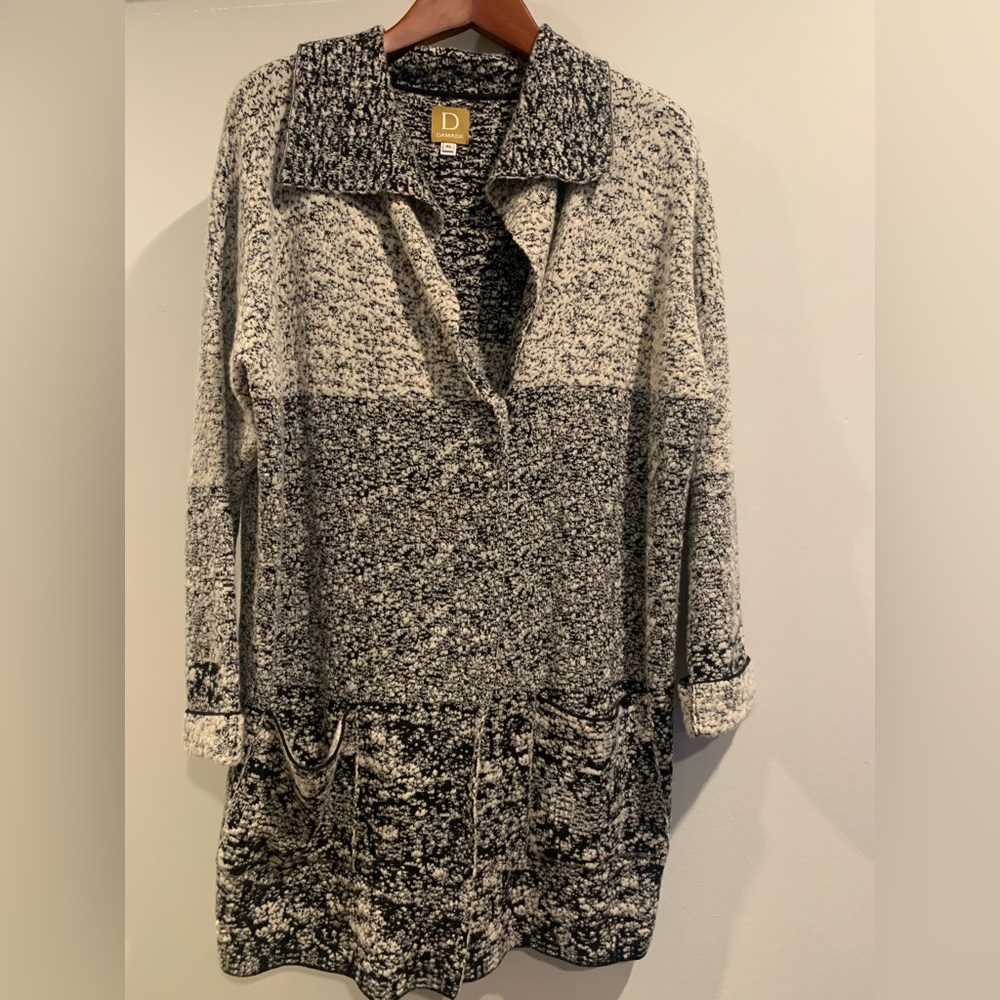 Damask sweater jacket in baby alpaca, cotton and Lycra